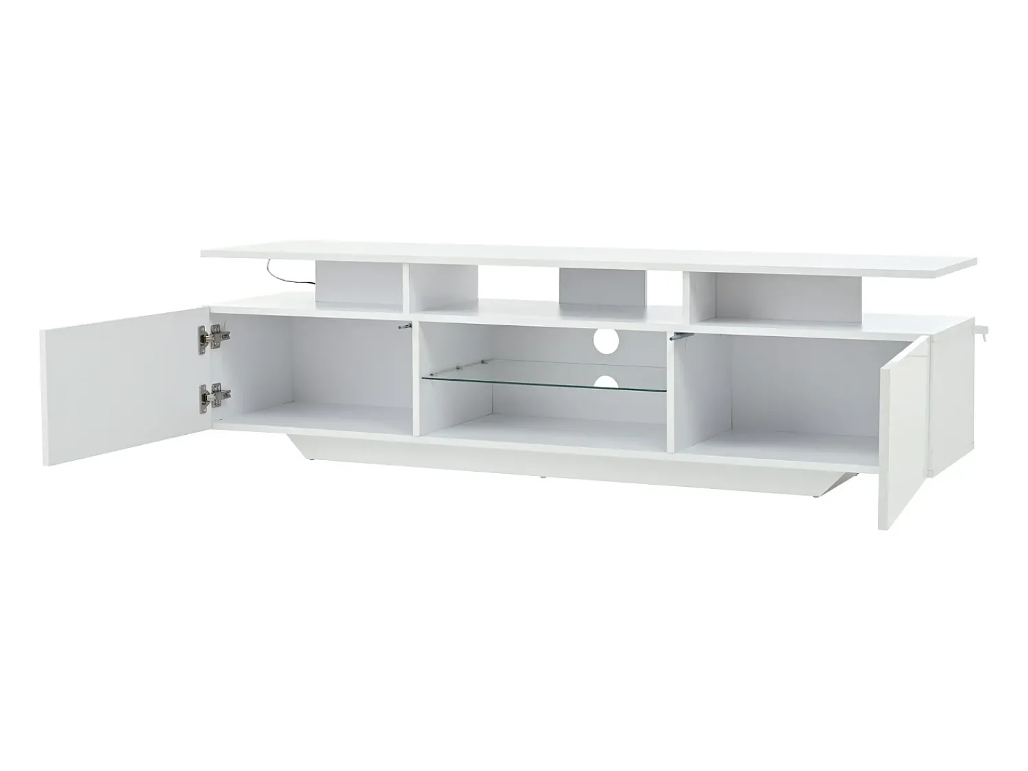 Móvel De Tv*Hauss Spole Suporte para TV com iluminação LED, 2 portas e prateleiras em vidro - acabamento brilhante - Branco
