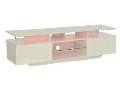 Móvel De Tv*Hauss Spole Suporte para TV com iluminação LED, 2 portas e prateleiras em vidro - acabamento brilhante - Branco