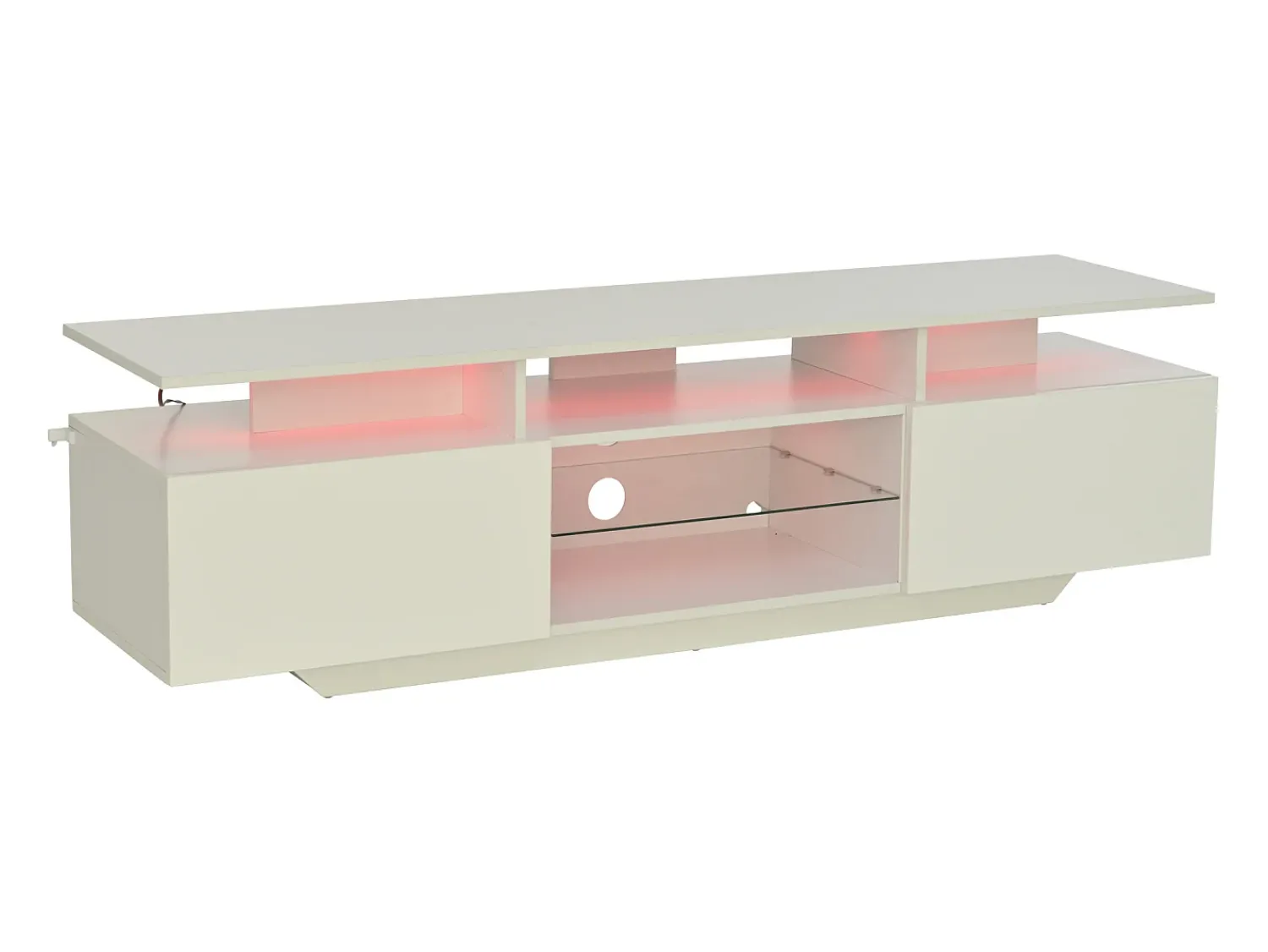 Móvel De Tv*Hauss Spole Suporte para TV com iluminação LED, 2 portas e prateleiras em vidro - acabamento brilhante - Branco