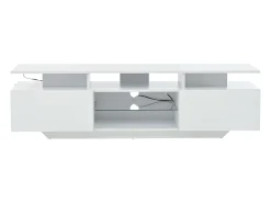 Móvel De Tv*Hauss Spole Suporte para TV com iluminação LED, 2 portas e prateleiras em vidro - acabamento brilhante - Branco