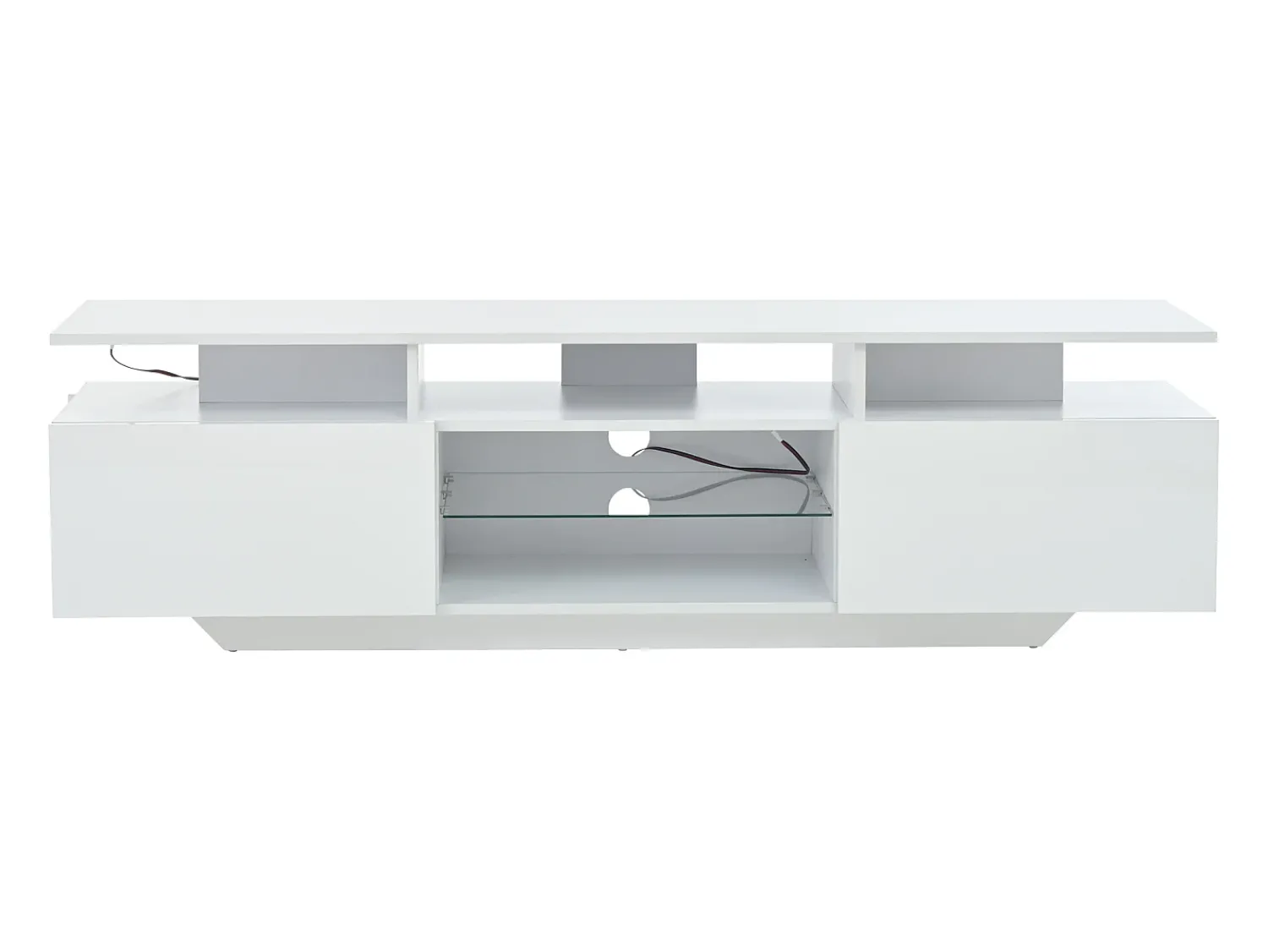 Móvel De Tv*Hauss Spole Suporte para TV com iluminação LED, 2 portas e prateleiras em vidro - acabamento brilhante - Branco