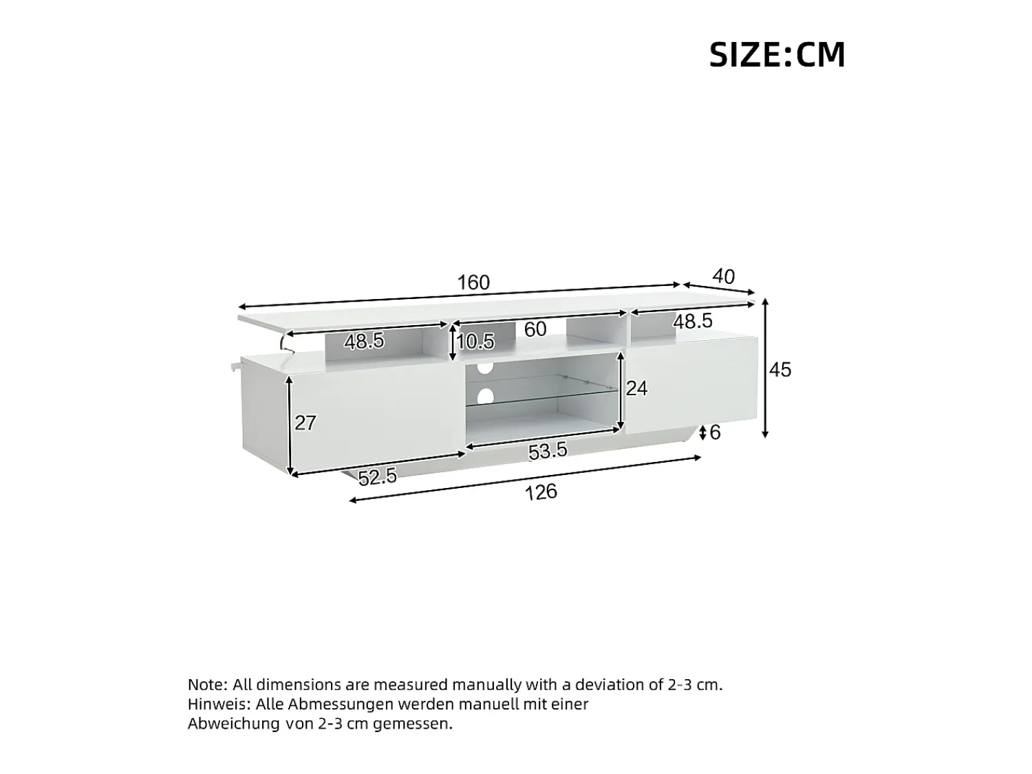 Móvel De Tv*Hauss Spole Suporte para TV com iluminação LED, 2 portas e prateleiras em vidro - acabamento brilhante - Branco