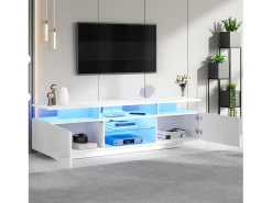 Móvel De Tv*Hauss Spole Suporte para TV com iluminação LED, 2 portas e prateleiras em vidro - acabamento brilhante - Branco