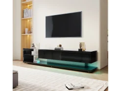 Sale Hauss Spole Suporte para TV com iluminação LED, 2 gavetas e 2 prateleiras em vidro - Preto