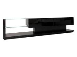 Sale Hauss Spole Suporte para TV com iluminação LED, 2 gavetas e 2 prateleiras em vidro - Preto