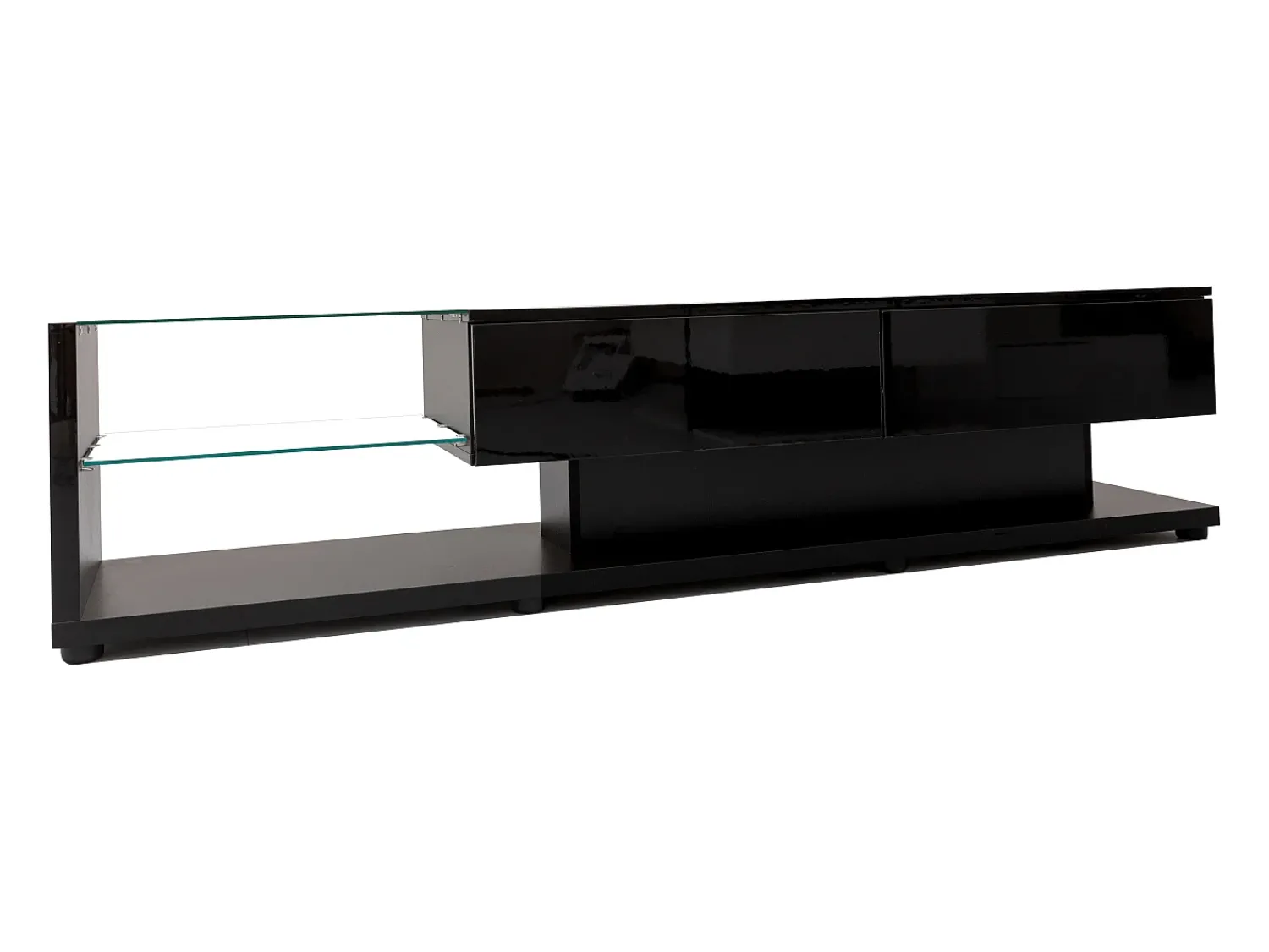 Sale Hauss Spole Suporte para TV com iluminação LED, 2 gavetas e 2 prateleiras em vidro - Preto