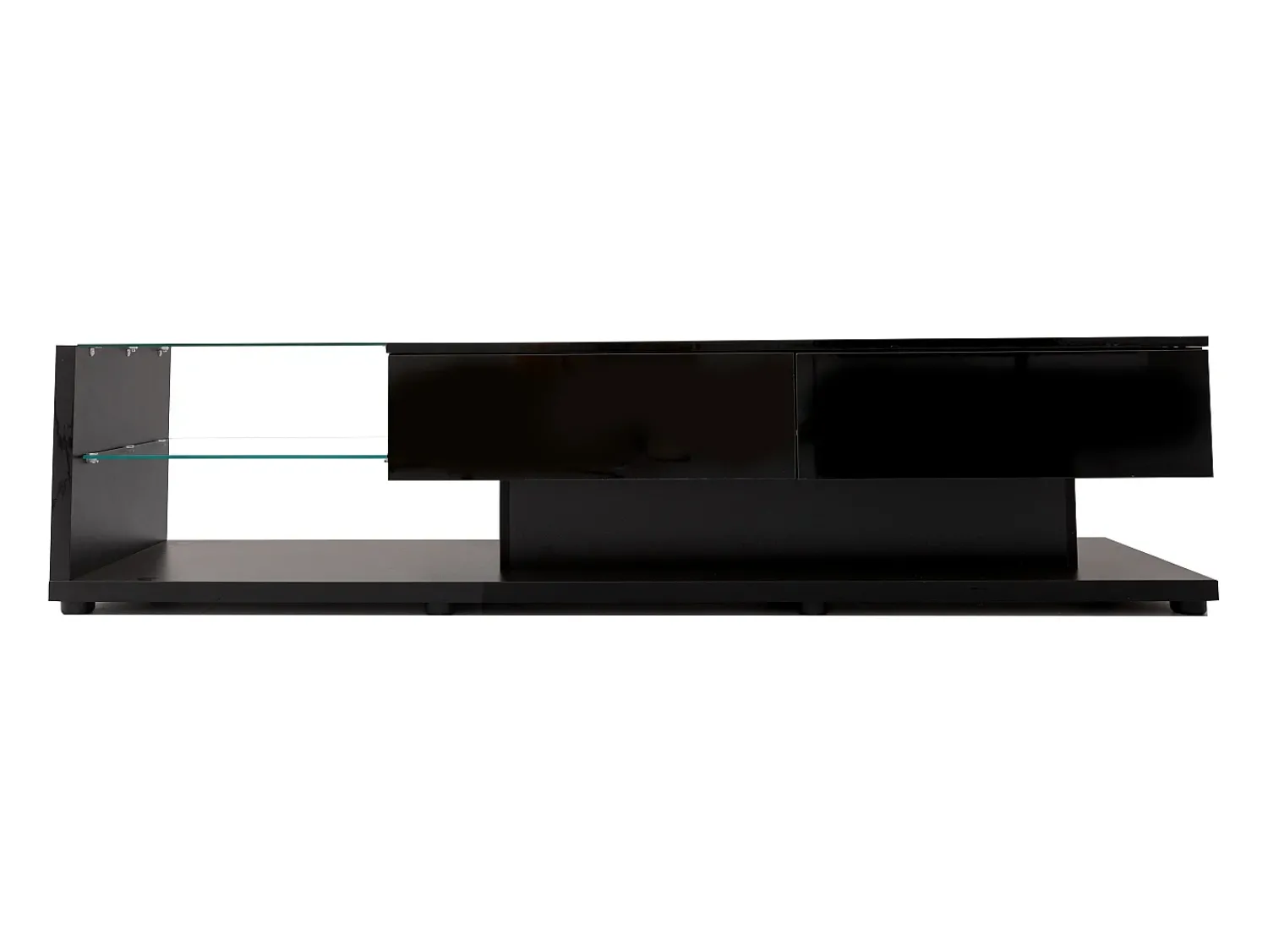 Sale Hauss Spole Suporte para TV com iluminação LED, 2 gavetas e 2 prateleiras em vidro - Preto