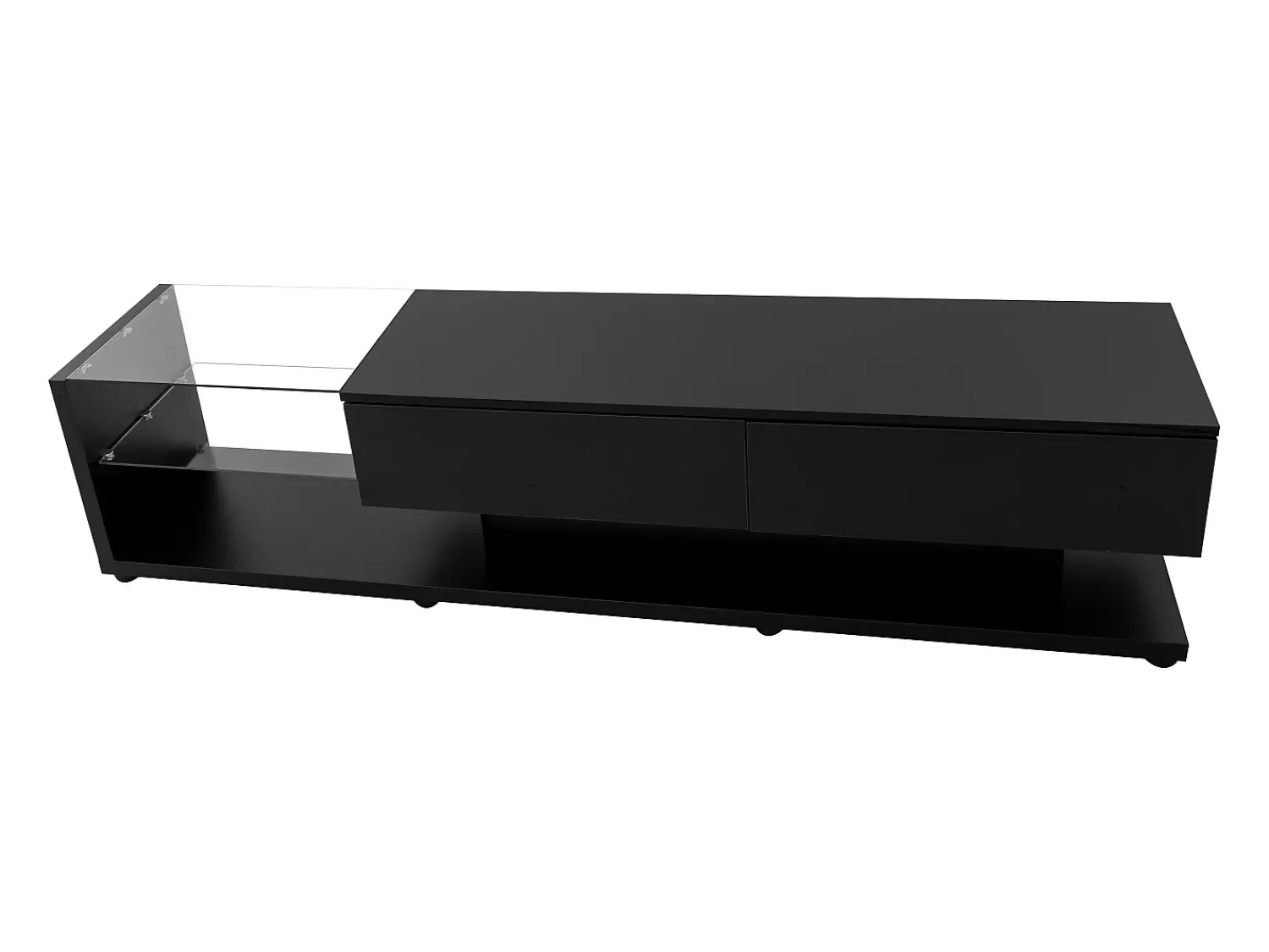 Sale Hauss Spole Suporte para TV com iluminação LED, 2 gavetas e 2 prateleiras em vidro - Preto