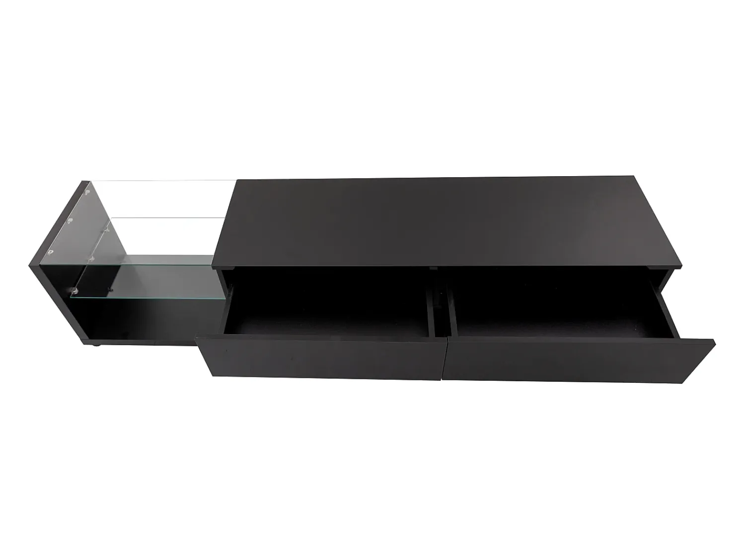 Sale Hauss Spole Suporte para TV com iluminação LED, 2 gavetas e 2 prateleiras em vidro - Preto