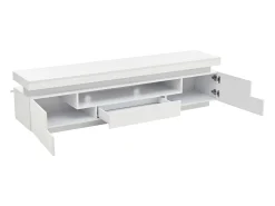 Outlet Hauss Spole Suporte para TV com iluminação LED, 2 portas em forma de L e uma gaveta - acabamento brilhante - Branco
