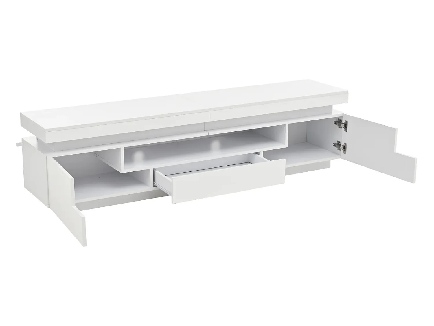 Outlet Hauss Spole Suporte para TV com iluminação LED, 2 portas em forma de L e uma gaveta - acabamento brilhante - Branco