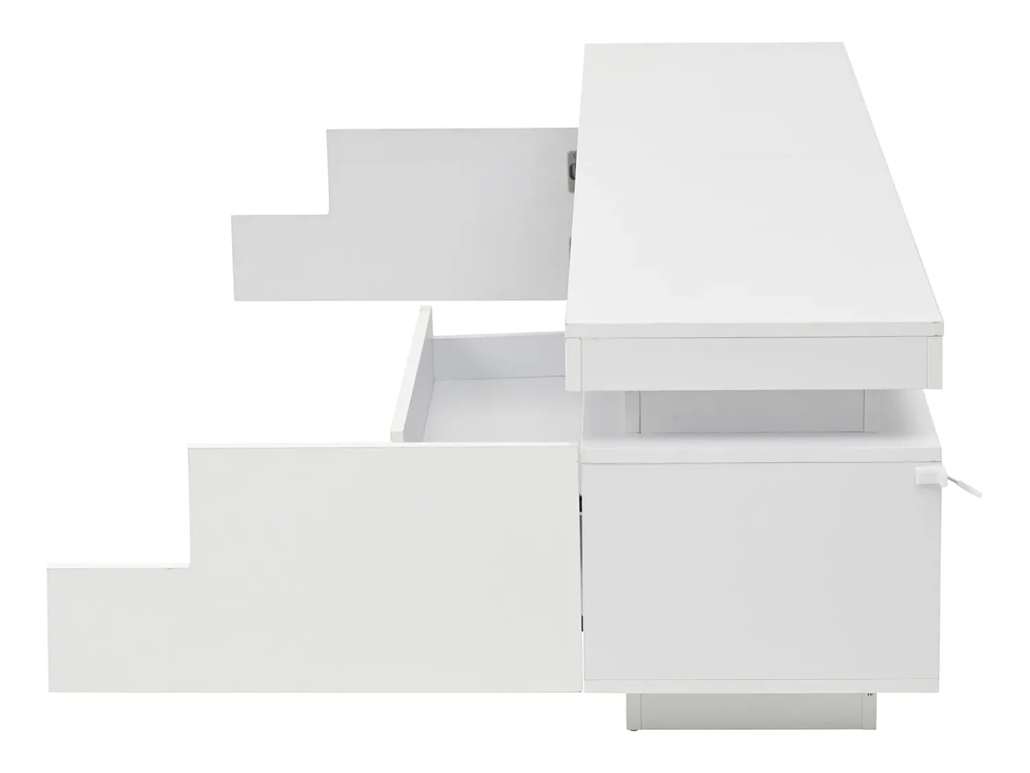 Outlet Hauss Spole Suporte para TV com iluminação LED, 2 portas em forma de L e uma gaveta - acabamento brilhante - Branco