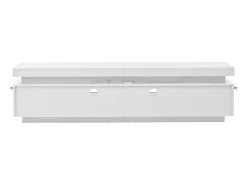 Outlet Hauss Spole Suporte para TV com iluminação LED, 2 portas em forma de L e uma gaveta - acabamento brilhante - Branco
