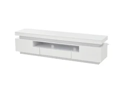 Outlet Hauss Spole Suporte para TV com iluminação LED, 2 portas em forma de L e uma gaveta - acabamento brilhante - Branco