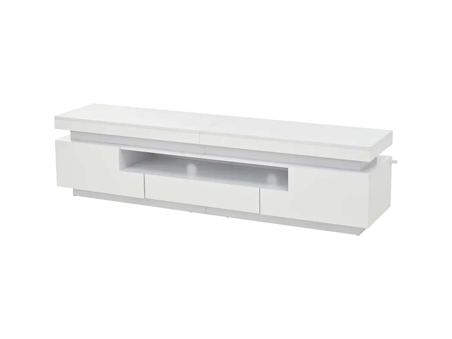 Outlet Hauss Spole Suporte para TV com iluminação LED, 2 portas em forma de L e uma gaveta - acabamento brilhante - Branco