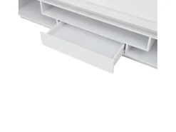 Outlet Hauss Spole Suporte para TV com iluminação LED, 2 portas em forma de L e uma gaveta - acabamento brilhante - Branco