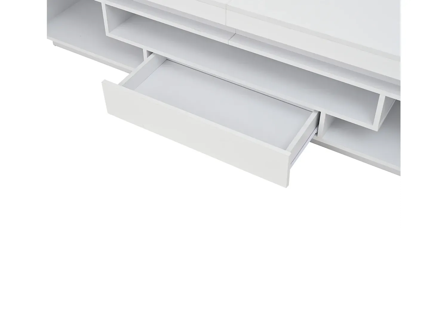 Outlet Hauss Spole Suporte para TV com iluminação LED, 2 portas em forma de L e uma gaveta - acabamento brilhante - Branco