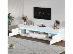 Outlet Hauss Spole Suporte para TV com iluminação LED, 2 portas em forma de L e uma gaveta - acabamento brilhante - Branco
