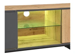 Móvel De Tv|Hauss Spole Suporte para TV com iluminação LED, 3 portas e gaveta - Pés em metal - Tons claros em tons de natural e cinza Natural claro