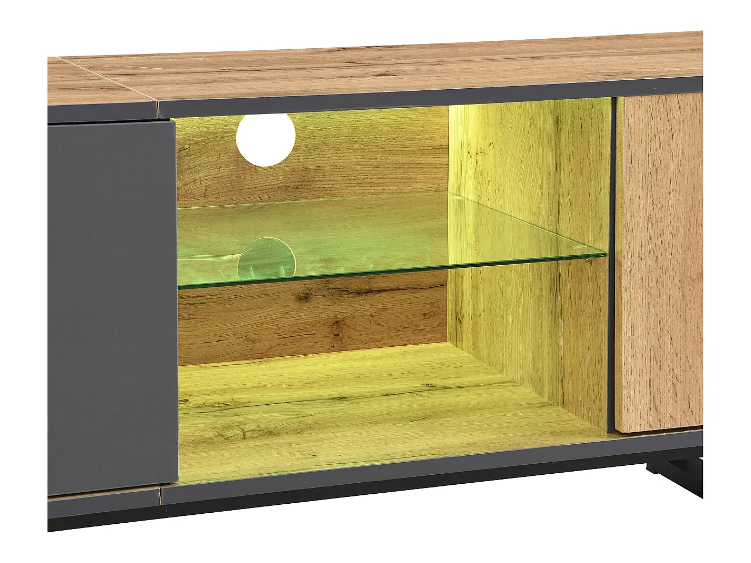Móvel De Tv|Hauss Spole Suporte para TV com iluminação LED, 3 portas e gaveta - Pés em metal - Tons claros em tons de natural e cinza Natural claro