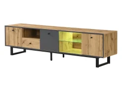 Móvel De Tv|Hauss Spole Suporte para TV com iluminação LED, 3 portas e gaveta - Pés em metal - Tons claros em tons de natural e cinza Natural claro
