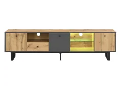 Móvel De Tv|Hauss Spole Suporte para TV com iluminação LED, 3 portas e gaveta - Pés em metal - Tons claros em tons de natural e cinza Natural claro