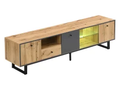 Móvel De Tv|Hauss Spole Suporte para TV com iluminação LED, 3 portas e gaveta - Pés em metal - Tons claros em tons de natural e cinza Natural claro