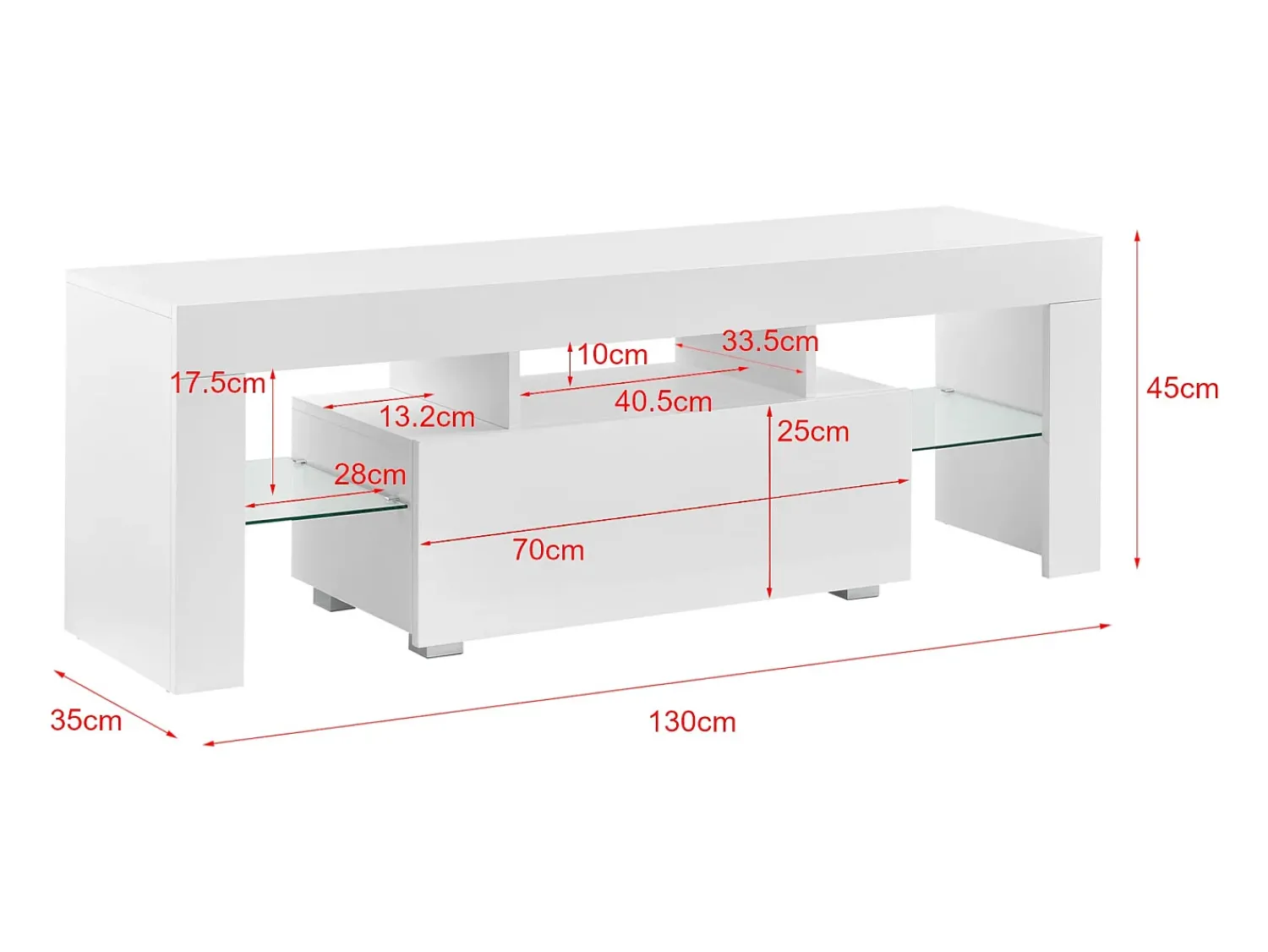 Móvel De Tv|Helloshop26 Suporte para TV com iluminação LED multicolorida banco de design com prateleiras 130 cm 03_0005859 Branco
