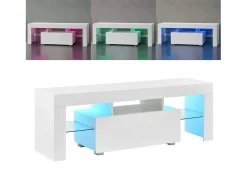 Móvel De Tv|Helloshop26 Suporte para TV com iluminação LED multicolorida banco de design com prateleiras 130 cm 03_0005859 Branco