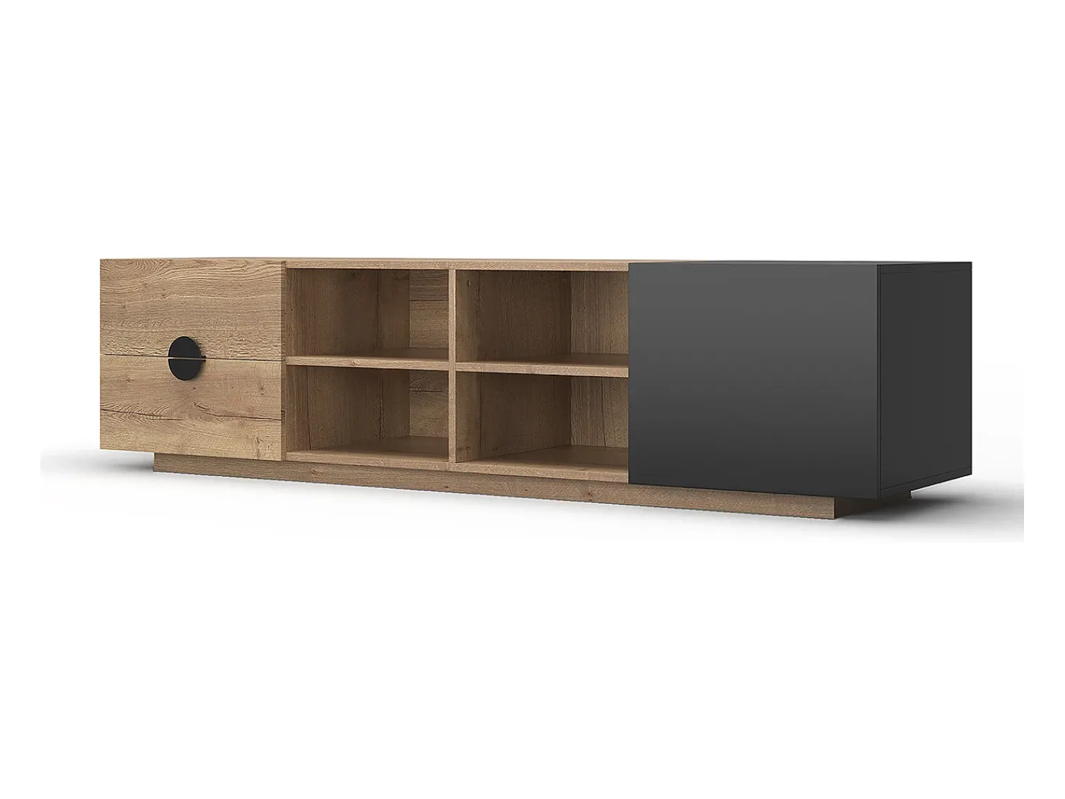 Hauss Spole Suporte para TV com iluminação LED, 2 gavetas e uma porta - Cor: Madeira e preto^ Móvel De Tv