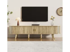 Merax Suporte para TV com portas de correr e 2 gavetas - 175 x 38 x 45 cm - design exclusivo - MDF - cor natural clara^ Móvel De Tv