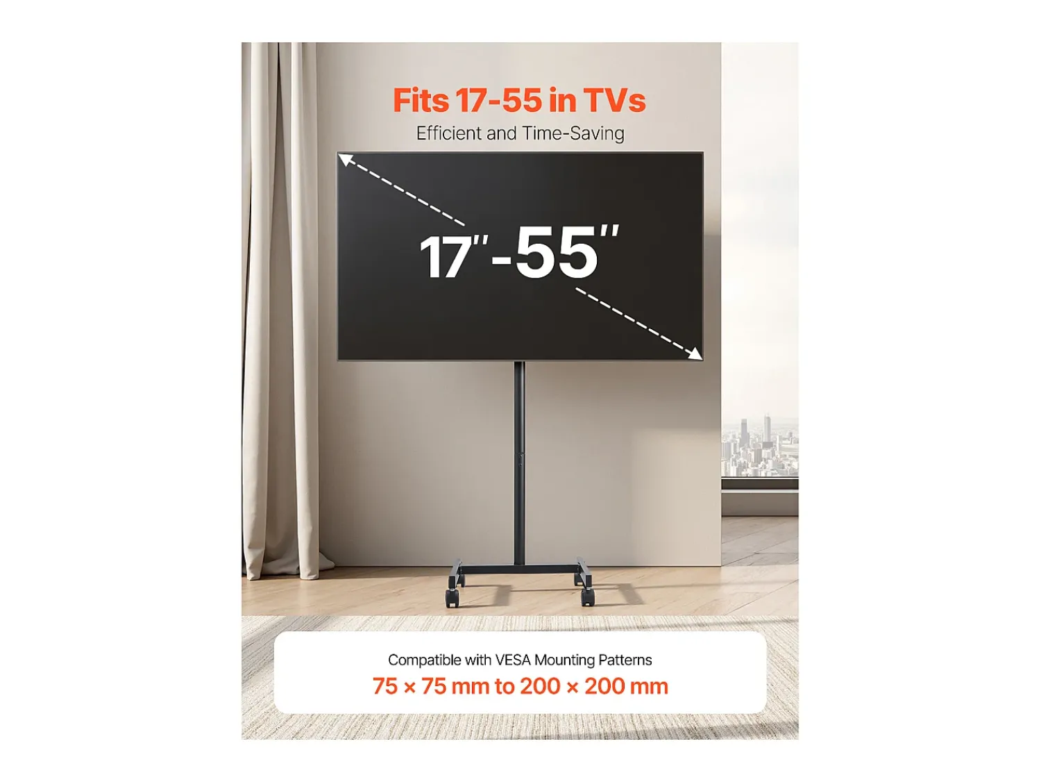 Móvel De Tv| Suporte para TV com Rodas SucceBuy Carrinho Móvel para TV e Suporte para TV com Pé Portátil, Para Televisores/LED/LCD/OLED de 431,8 a 1397 mm, Até 20 kg Preto