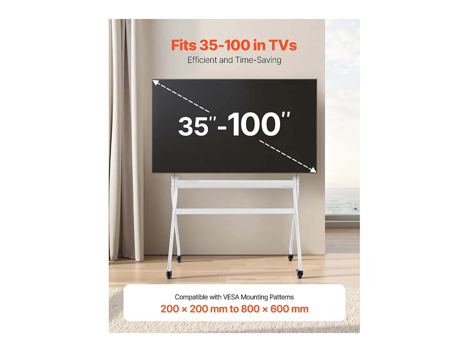 Móvel De Tv* Suporte para TV com Rodas SucceBuy Carrinho Móvel para TV e Suporte Portátil com Pé, Para Televisores/LED/LCD/OLED de 889 a 2540 mm, Até 90 kg Branco