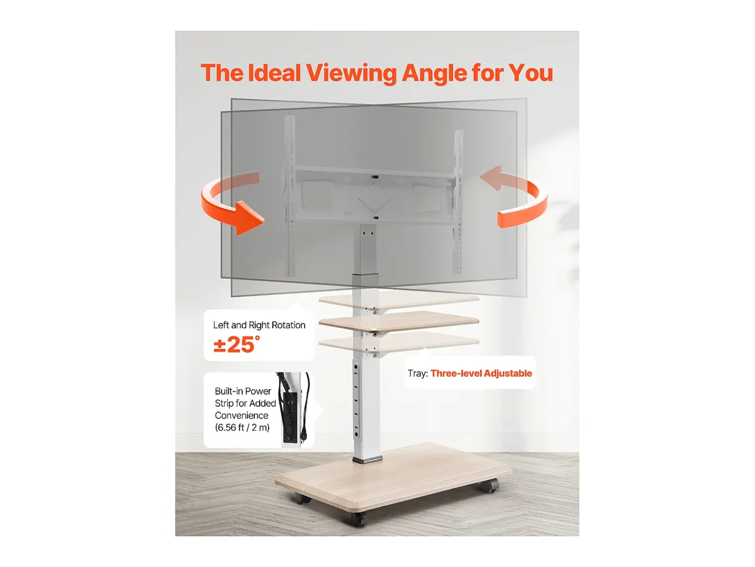 Sale Suporte para TV com Rodas SucceBuy, Ecrãs de 81,2,8-177,8 cm, Carrinho Móvel, Rotação de 25°, Altura Ajustável, 40 kg, VESA 60 x 40 cm, Quarto/Exterior Bege