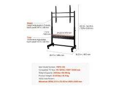 Suporte para TV com Rodas SucceBuy, para Televisores/LED/LCD/OLED (139,7-254 cm), Carrinho Portátil, Até 92,99 kg, VESA 80x60 cm, Sala de Estar/Escritório/Exterior^ Móvel De Tv