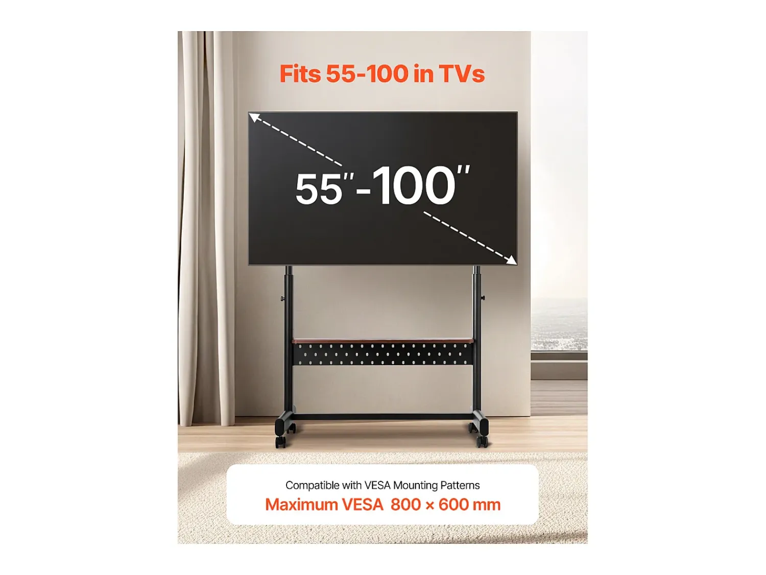 Suporte para TV com Rodas SucceBuy, para Televisores/LED/LCD/OLED (139,7-254 cm), Carrinho Portátil, Até 92,99 kg, VESA 80x60 cm, Sala de Estar/Escritório/Exterior^ Móvel De Tv