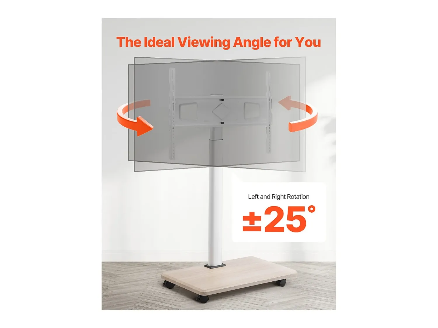 Móvel De Tv* Suporte para TV com Rodízios SucceBuy, Ecrãs de 812,8-1778 mm,Carrinho Móvel, Rotação de 25°, Altura Ajustável, 40 kg, VESA 60 x 40 cm,Sala de Estar/Exterior Bege