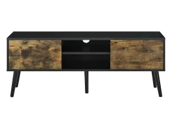 Móvel De Tv|Helloshop26 Suporte para TV com suporte para TV de 120cm pés de madeira revestimento em PVC acabamento em madeira escura 03_0005865 Preto