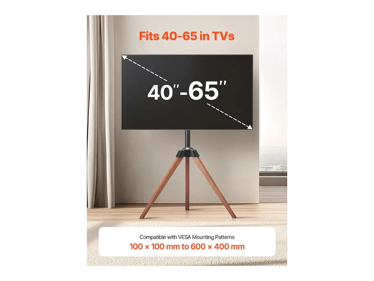 Móvel De Tv| Suporte para TV com Tripé SucceBuy , Para Quarto, Estúdio, Sala de Estar, Compatible com Ecrãs Planos/Curvos de 1016-1651 mm, Capacidade de Carga 45 kg Castanho