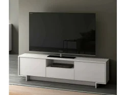 Móvel De Tv|Dmora Suporte para TV Darrighin, Suporte para TV para sala de estar, Aparador baixo para sala com 2 portas e 1 gaveta, 100% Made in Italy, 170x42h48 cm, Branco
