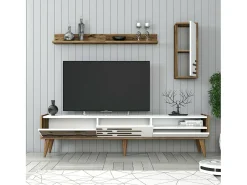 Móvel De Tv*Dmora Suporte para TV Dbrunozz, CreDenza de sala, Armário baixo para TV, Base de parede equipada, 180x45h35 cm, e Nogueira Branco