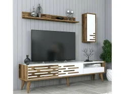Móvel De Tv*Dmora Suporte para TV Dbrunozz, CreDenza de sala, Armário baixo para TV, Base de parede equipada, 180x45h35 cm, e Nogueira Branco