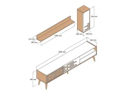 Móvel De Tv*Dmora Suporte para TV Dbrunozz, CreDenza de sala, Armário baixo para TV, Base de parede equipada, 180x45h35 cm, e Nogueira Branco