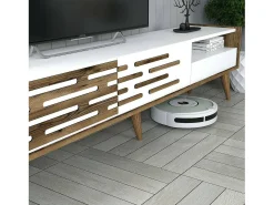 Móvel De Tv*Dmora Suporte para TV Dbrunozz, CreDenza de sala, Armário baixo para TV, Base de parede equipada, 180x45h35 cm, e Nogueira Branco