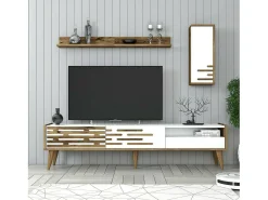 Móvel De Tv*Dmora Suporte para TV Dbrunozz, CreDenza de sala, Armário baixo para TV, Base de parede equipada, 180x45h35 cm, e Nogueira Branco
