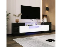 Móvel De Tv* Suporte para TV de 200 cm com iluminação LED, móvel para sala de estar, design moderno, elegante superfície de vidro, . Preto
