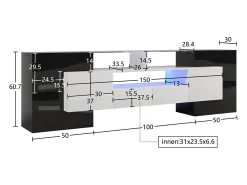 Móvel De Tv* Suporte para TV de 200 cm com iluminação LED, móvel para sala de estar, design moderno, elegante superfície de vidro, . Preto