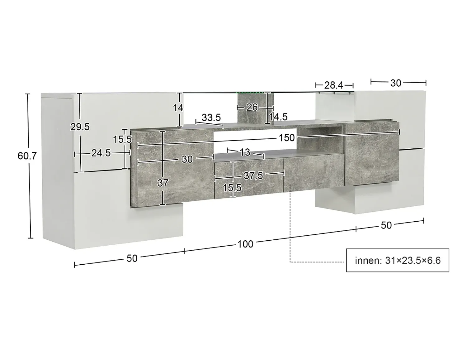 Móvel De Tv* Suporte para TV de 200 cm com iluminação LED, móvel para sala de estar, design moderno, elegante superfície de vidro, cinza. Branco