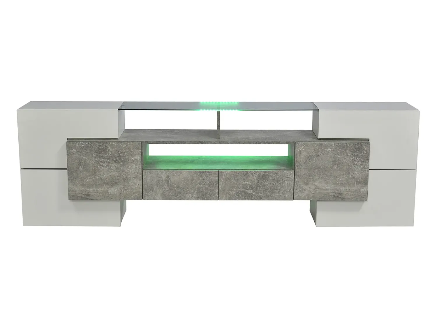 Móvel De Tv* Suporte para TV de 200 cm com iluminação LED, móvel para sala de estar, design moderno, elegante superfície de vidro, cinza. Branco