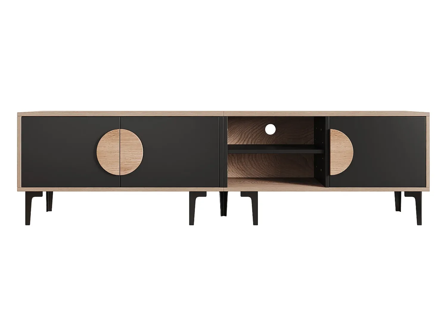 Discount Hauss Spole Suporte para TV de 80 polegadas com 3 portas - Cor e madeira Preto
